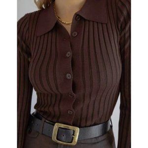 Brown Ribbed Button Down (NWT)